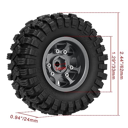 GLOBACT 1.2 Beadlock Wheel Tires 62*24mm for TRX4M SCX24 1/18 1/24 Titanium | 9-Spoke, Aluminum, Soft Sticky Rubber Tires