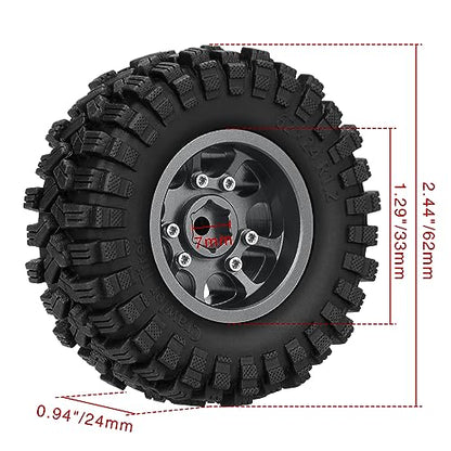 GLOBACT 1.2 Beadlock Wheel Tires 62*24mm for TRX4M SCX24 1/18 1/24 Titanium | 9-Spoke, Aluminum, Soft Sticky Rubber Tires