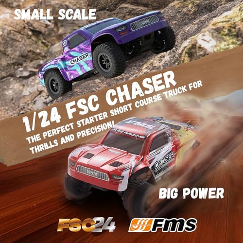 BEEZRC 1/24 FSC24 Chaser RC Short Course Truck, High Speed up to 26km/h,4WD Hobby Grade Remote Control Truck with 2-Speed Transmission RTR for Adults & Beginners Gifts (Red) - color: Red
