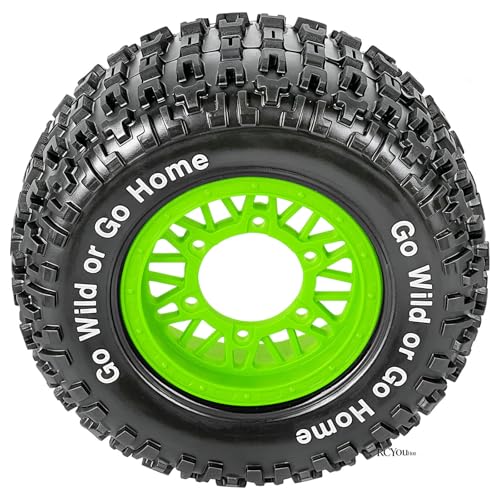RC Wheels Tires Truck Tires 12mm/14mm/17mm Hex for 1/10 Slash 4×4 4WD 2WD/Axia1/Arrm a Senton/Redca t/Rc4w d,w/RC Wheels Hex Detachable Replace Running on Off-Road Tires,Green - color: Green- (Wheel Tires)