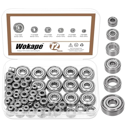 72Pcs 6 Sizes Carbon Steel Bearings Assortment Set, 693ZZ, 623ZZ, 624ZZ, 685ZZ, 687ZZ,627ZZ Deep Groove Ball Bearings Double Shielded Miniature Deep Ball Bearings - style: Carbon Steel-72Pcs