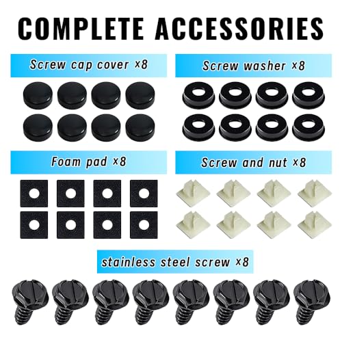 deemars License Plate Screw Kit, 8 Sets Stainless Anti Theft License Plate Screws, Anti-Rattle & Rust-Proof Bolts for Securing License Plates Frames or Covers on Cars, Trucks, SUVs - color: Black-K5