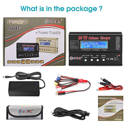 LiPo Battery Charger RC Car Balance Charger, 1S-6S Digital Discharger Battery Pack Charger 80W 6A for Li-ion Life NiCd NiMH LiHV PB Smart Battery,Deans Connectors + Power Supply