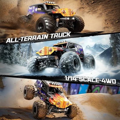 1/14 Brushless RC Cars for Adults, Max 42mph Oil Shock Absorber Electric 4WD High-Speed Off-Road RC Car, Remote Control Car for Adults RC Truck with Two 3S LiPo Batteries 1200 mAh - color: Purple