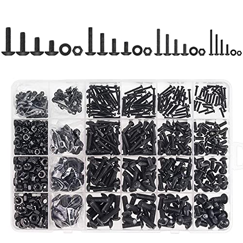 DYWISHKEY 1220 Pieces M2 M3 M4 M5, 10.9 Grade Alloy Steel Hex Button Head Cap Bolts Screws Nuts Washers Assortment Kit with Hex Wrenches - color: black
