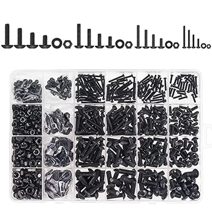 DYWISHKEY 1220 Pieces M2 M3 M4 M5, 10.9 Grade Alloy Steel Hex Button Head Cap Bolts Screws Nuts Washers Assortment Kit with Hex Wrenches - color: black