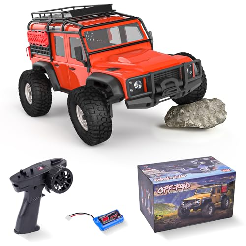 Cheerwing 1:18 Rock Crawler 2.4Ghz Car 4WD Off Road RC Monster Truck with Two-Speed Gearbox Hobby RC Car for Adults (Red) - color: Red