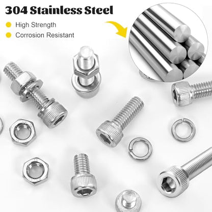 1260pcs M2 Screw Assortment kit, M2*4mm/6mm/8mm/10mm/12mm/16mm/20mm 304 Stainless Steel Hex Socket Head Cap Screw Bolts Nuts Flat & Lock Washer Set - size: SS M2 1260pcs