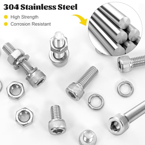 960pcs M2.5 Screws with Nuts Assortment kit, M2.5x4/6/8/10/12/16/20/25 mm 304 Stainless Steel Hex Socket Head Bolts with Flat & Lock Washers Assorted Set - size: SS M2.5 960pcs