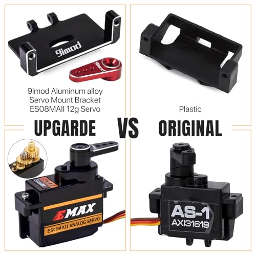 EMAX Steering Servo for SCX24 with Servo Mount and Horm Steering Link | SCX24 Servo Metal Gear ES08MAII Servo with Brass Mount for RC Car Boat SCX24 Upgrade Parts - color: Red