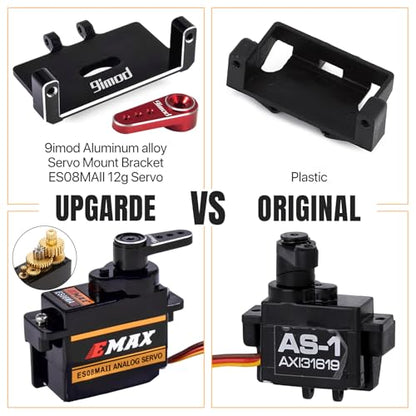 EMAX Steering Servo for SCX24 with Servo Mount and Horm Steering Link | SCX24 Servo Metal Gear ES08MAII Servo with Brass Mount for RC Car Boat SCX24 Upgrade Parts - color: Red