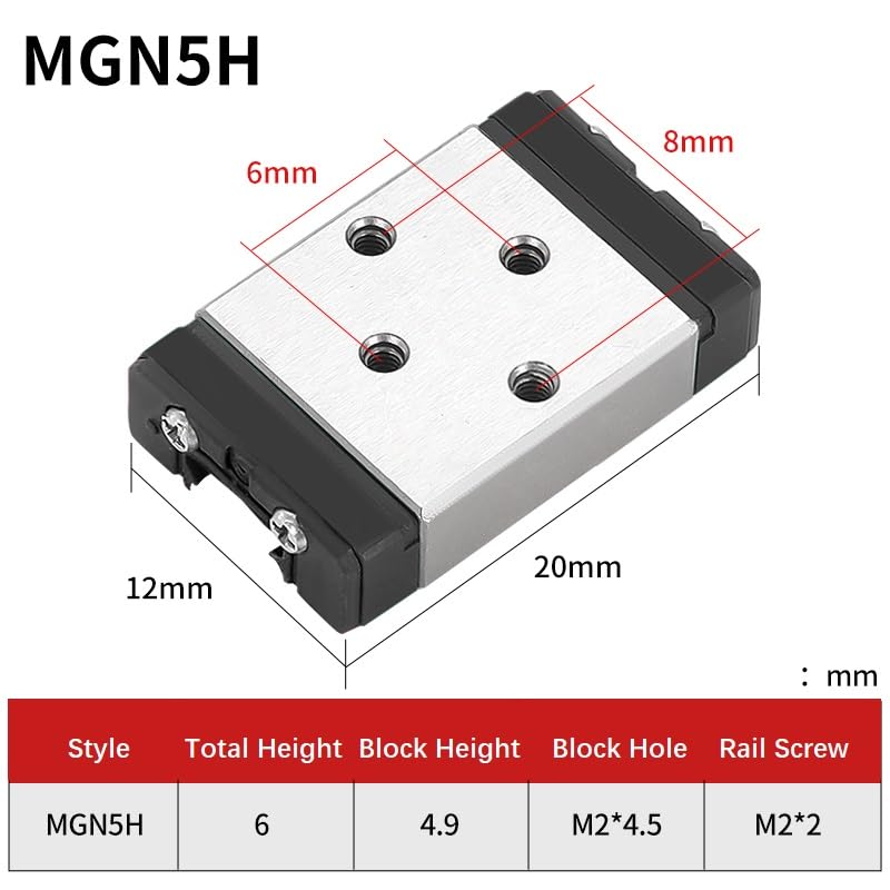 MGN5 Linear Rail 50mm 1.97" 2PCS MGN5 Miniature Linear Motion Slide Rail + 2PCS MGN5H 5mm Linear Sliding Bearing Carriage Block Black for 3D Printer and CNC Machine - size: L: 50mm / 1.97 inch, style: MGN5 Rail + H Block