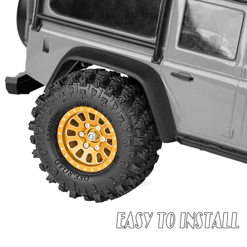 RC 1.3 Beadlock Wheel Tires Set (4PCS) for 1/24 SCX24 1/18 TRX4M RC Crawler Car,Aluminum 1.3 Inch Wheels Tires&Wheel Rims,Yellow(4PCS) - color: Yellow - (Rc Wheels Tires)