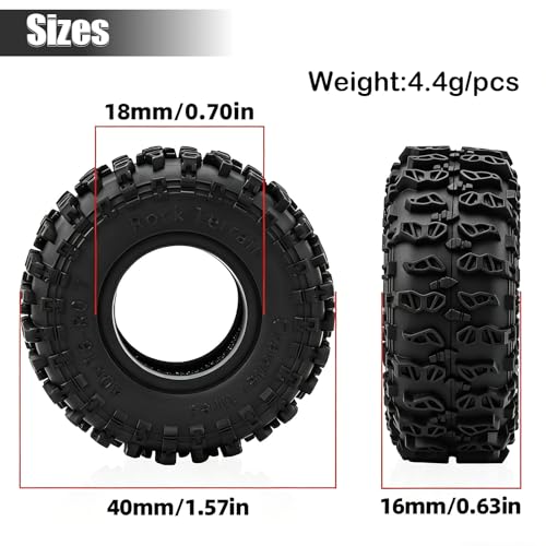 0.7" RC Crawler Cling on Tires, 40x16mm Aggressive Claw-Style Lug Tread Soft Rubber Tires with Foam Inserts for Axial SCX30 Upgrades RC Rock Crawler Car Ford Bronco K10 Ascent-32, 4PCS (Style A)