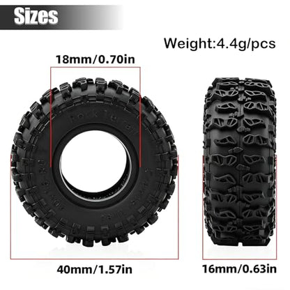 0.7" RC Crawler Cling on Tires, 40x16mm Aggressive Claw-Style Lug Tread Soft Rubber Tires with Foam Inserts for Axial SCX30 Upgrades RC Rock Crawler Car Ford Bronco K10 Ascent-32, 4PCS (Style A)