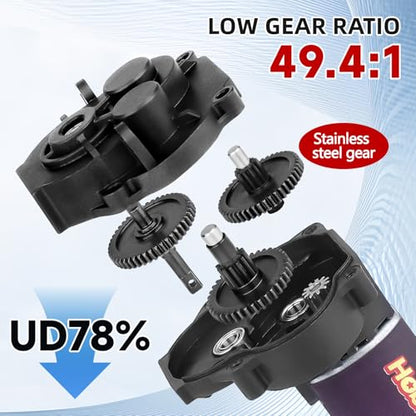 HobbyPark 180 Brushed Motor w/Transmission Gearbox Including 49.4:1 Gears & Stainless Steel Pinion 11T Assembly for Traxxas TRX4M 1/18 RC Crawler Car Upgrades (50T)