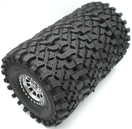 136mm 2.2 Aluminium Beadlock Wheels and Tires Set (4-Piece) for 1/10 RC Crawler (Silver Black) RK - color: Silver Black
