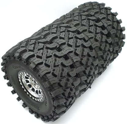 136mm 2.2 Aluminium Beadlock Wheels and Tires Set (4-Piece) for 1/10 RC Crawler (Silver Black) RK - color: Silver Black