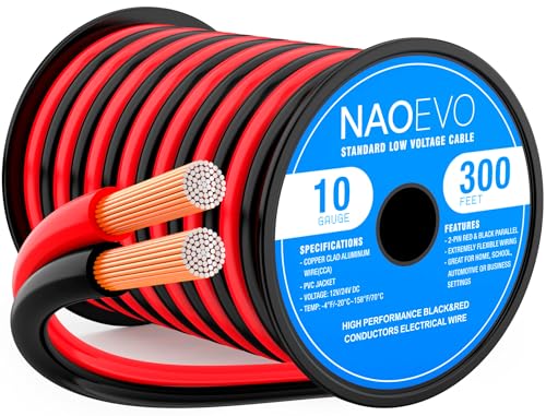 NAOEVO 10 Gauge Wire 2 Conductors, CCA Red Black Electrical Wire, 300FT | Flexible, High Conductivity & Wear-Resistant 10 AWG Wire with PVC insulation for Automotive, Speaker, LED, Marine, 12V/24V DC - size: 300ft, style: 10AWG