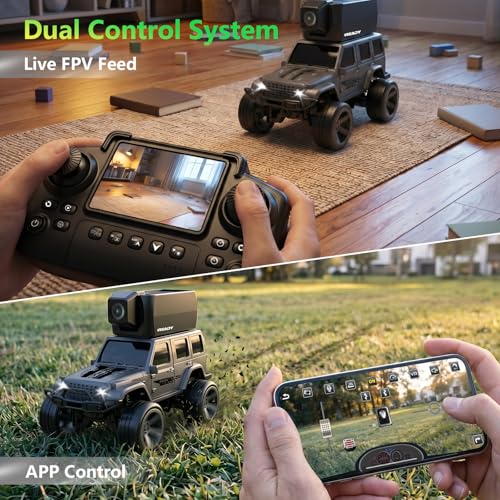1/64 FPV Mini RC Car Truck Camera Toys with LCD Screen for Kids Adults Gift | Remote Control Truck with Magnetic 45° Camera, App Control, 2 Speed, 2.4GHz Indoor Toy Cars, Toy Cars for 6-12 Boys Girls - color: Dark Gray