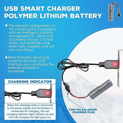 2PCS 3.7V 2000mAh Lipo Battery with USB Charging Cable SM-2P Plug for DE44 DE45 DE68 RC Cars, Remote Drift Vehicles, Trucks, Off-Road Vehicles, High-Speed Climbing Racing