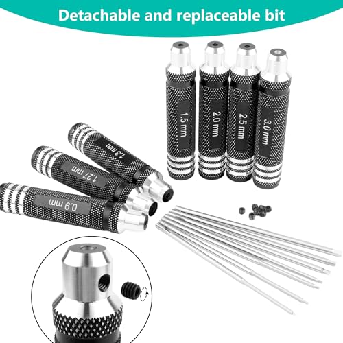 7 Pieces Hex Screw Driver Set 0.9mm 1.27mm 1.3mm 1.5mm 2.0mm 2.5mm 3.0mm Hex Screwdriver Kit RC Repair Tools for Traxxas RC Car Drone Multi-Axis Helicopter Arrma Axial Losi Redcat Racing (Black) - color: Black