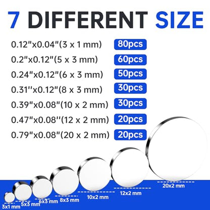 Small Magnets, 290 Pack Refrigerator Magnets of 7 Different Sizes, Mini Magnets, Disc Magnets, Small Magnets for Fridge, DIY, Whiteboard, Billboard in Home, Kitchen, Office, School - size: Assorted (7 Sizes), style: 290 Pack