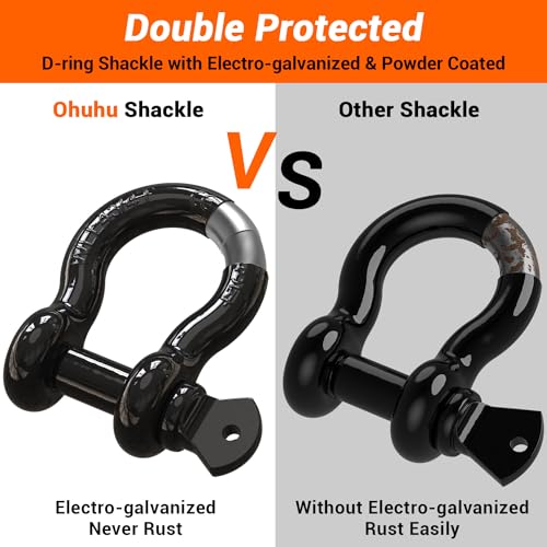 Ohuhu D Ring Shackles 3/4", Heavy Duty Steel Shackles 2 Pack | 7/8" Pin for Universal Fit, 20 Ton (44,000 lbs) Maximum Break Strength, 4.75 Ton (9,500 Lbs) Capacity Working Load Limited