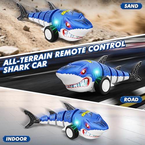 Remote Control Shark Car Toy for Kids, 360° Stunt Drift All Terrains Lights | 2.4GHz Rechargeable Electric RC Simulation Shark Stunt Car, Birthday Christmas Outdoor Gifts for 6,7,8,9,10-12 Boys Girls