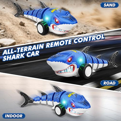 Remote Control Shark Car Toy for Kids, 360° Stunt Drift All Terrains Lights | 2.4GHz Rechargeable Electric RC Simulation Shark Stunt Car, Birthday Christmas Outdoor Gifts for 6,7,8,9,10-12 Boys Girls