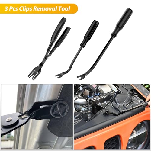 GOOACC 200Pcs Trim Removal Tool, Auto Push Pin Bumper Retainer Clip Set Fastener Terminal Remover Tool Adhesive Cable Clips Round Handle Crowbar Kit Car Panel Radio Removal Auto Clip Pliers, Black - color: 200Pcs Clips Removal Kit Black