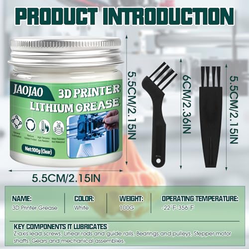 JAOJAO 3D Printer Grease,Reduces Friction & Protects Rails & Bearings, 100g | 3D Printer Lubricant for Lead Screws, X/Y/Z Axis, Gears and Other En der 3 5 V3 SE Office Home Accessories Equipment