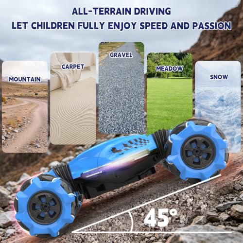 Remote Control Car - RC Drift Car Gesture Sensing Toy Boy Age 6-8-12 Gifts | Gesture Sensing RC Stunt Car for Kids Toys 6 7 8 9 10 11 12 Year Old Boy Birthday Christmas Presents with Lights Music - color: Blue