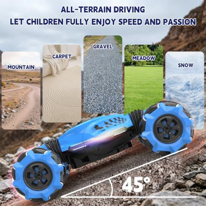 Remote Control Car - RC Drift Car Gesture Sensing Toy Boy Age 6-8-12 Gifts | Gesture Sensing RC Stunt Car for Kids Toys 6 7 8 9 10 11 12 Year Old Boy Birthday Christmas Presents with Lights Music - color: Blue