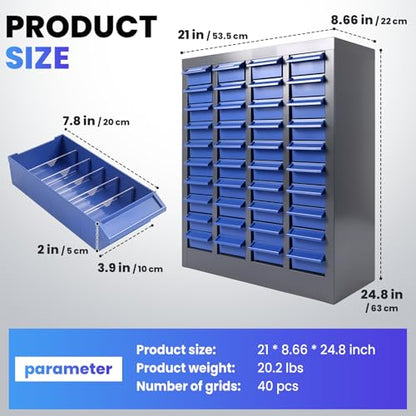 Metal 40-Drawer Parts Organizer, Garage Storage Cabinet with ABS Drawers, Heavy-Duty Alloy Steel Frame for Nuts, Bolts & Small Tools, Workshop & Home (40 Drawers) - size: 40 Drawers