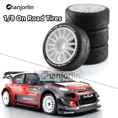 1/8 RC On Road Car Tires And Wheels Rims 17mm Hex 103mm Rubber Rally Tyres For 1:8 Scale RC On-Road Racing Car HPI WR8 HSP Hobao ARRMA Redcat Losi Kyosho VRX RC Rally Drift Car 4PCS (White A) - color: White a
