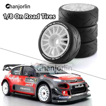1/8 RC On Road Car Tires And Wheels Rims 17mm Hex 103mm Rubber Rally Tyres For 1:8 Scale RC On-Road Racing Car HPI WR8 HSP Hobao ARRMA Redcat Losi Kyosho VRX RC Rally Drift Car 4PCS (White A) - color: White a