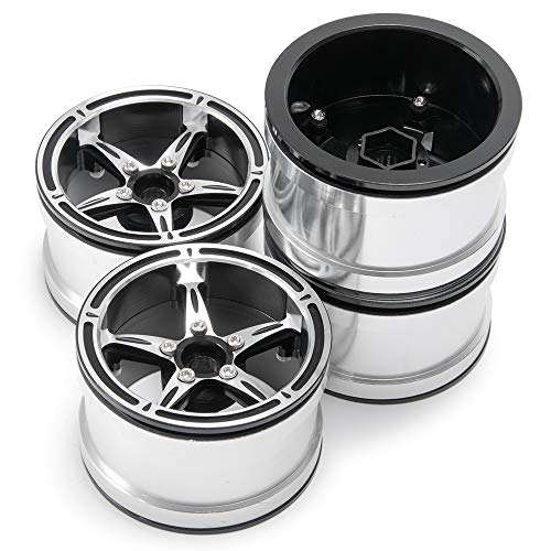 Aluminum Alloy 2.2" Beadlock Wheels/Rims for 1/10th RC Crawler Truck Car Axial Wraith-Pack of 4 (Silver+Black)