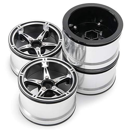 Aluminum Alloy 2.2" Beadlock Wheels/Rims for 1/10th RC Crawler Truck Car Axial Wraith-Pack of 4 (Silver+Black)