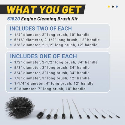 12 Pcs 61820 Car Engine Cleaning Detailing Brush Kit - Motor Engine Alternators Bay Stainless Steel Wire Brass Nylon Polishing and Cleaning Brush Set Tool