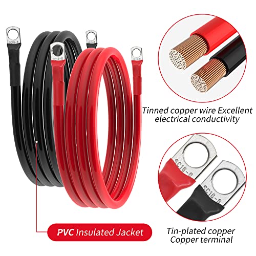 6 AWG Battery Cable 6 Gauge Battery Wires with 5/16 terminals Power Inverter Cables for Solar Boat Marine RV Car (5FT, with 6 AWG 5/16" Lugs) - size: with 6 AWG 5/16" Lugs, style: 5FT