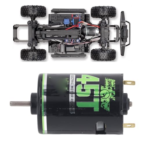 540 Brushed Motor with 1/3 Reduction Gearbox for RC Car, Black Green, 7.2-7.4V - High Torque Output, Low Noise Operation, Ideal for RC Crawler and Offroad Use (45T)