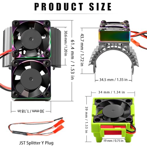 VXL-3s ESC Cooling Fan and Motor Cooling Fan 28000 RPM Dual Fan Set for 1/10 Traxxas Slash 4x4 Stampede 4x4 Rustler 4x4 VXL Hoss 4×4 Velineon VXL 3s Heat Sink Replace #3340, Grey & Green - style: SRQ-Grey Green