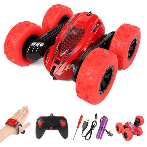 GoolRC Remote Control Car Sides Light Strip and Headlights Double Sided 360 Flips Rotating RC Stunt Car with 4WD Gesture Sensing,2.4Ghz All Terrain Toys for Ages 4-6 Toy for s s Birthday Gift