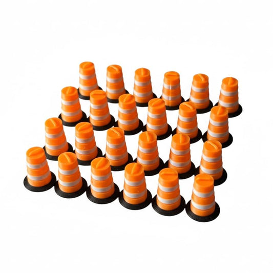 HO (1:87) Scale Commander-Style Traffic Barrels (24 Pack) – Modern Construction Drums for HO Model Railroads & Dioramas