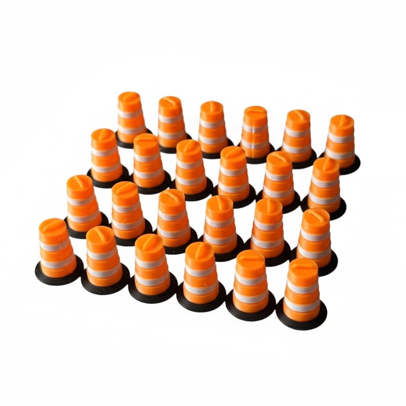 HO (1:87) Scale Commander-Style Traffic Barrels (24 Pack) – Modern Construction Drums for HO Model Railroads & Dioramas