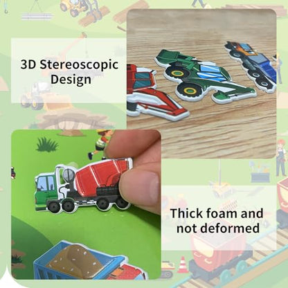 Elfew 2 Pack Puffy Vehicle Sticker Books for Toddlers Ages 2-4 3-5 | Extra-Large Tri-Fold Sticker Book, Construction Truck and Car Theme, Over 100+ Stickers, 3D Reusable, Activity Gifts for Boy - color: Construction and Vehicle