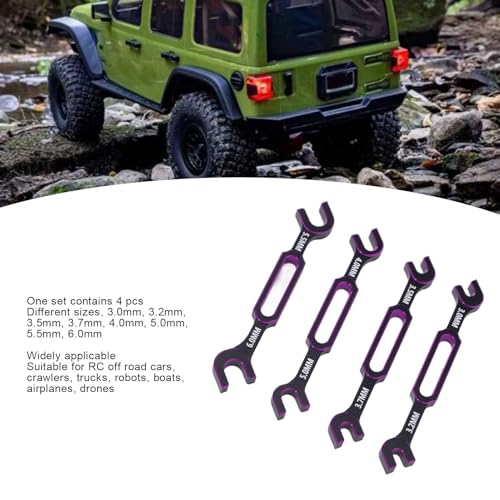 Fabater 4PCS RC Wrench, 3.0mm 3.2mm .5mm .7mm 4.0mm 5. 5.5mm 6. Aluminum Alloy Turnbuckle Nut Ball Joint Double End Spanner, Universal Repair Tool for RC Car Boat Drone (Purple) - color: Purple