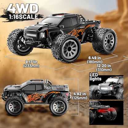 RC Cars 1:16 Scale 4WD RC Car, Fast Off-Road RC Monster Truck 36KPH, 2.4G Carros de Control Remoto 4x4 with 2 1500 mAH Rechargeable Batteries, Remote Control Car Wltoys NO.164018