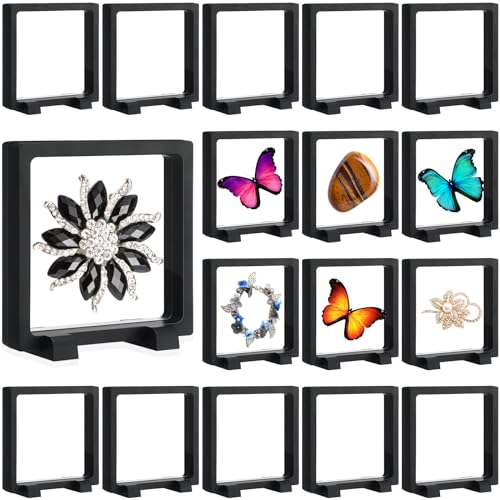 Harloon 12 Pcs 3D Floating Display Case Floating Frame Display Holder Stand Challenge Coin Jewelry Frame Box for AA Medallions Fossil Rock Gemstones Specimen(Black,4.3 x 4.3 x 0.8 Inch,Square Base) - color: Black, size: 4.3 x 4.3 x 0.8 Inch, style: Square
